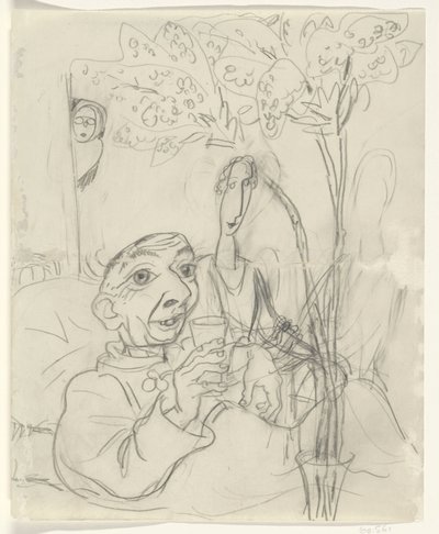 Gestel Leó karikatúrája betegágyán alkotó: Leo Gestel