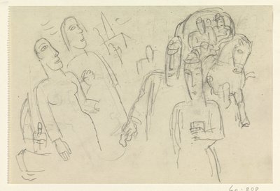 Emberek az utcán és egy ló kocsival alkotó: Leo Gestel