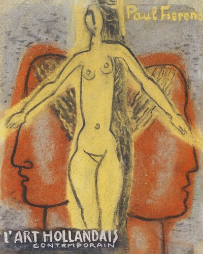 Meztelen nő két, egymástól elforduló férfi fej között (1933) – Leo Gestel alkotása. alkotó: Leo Gestel