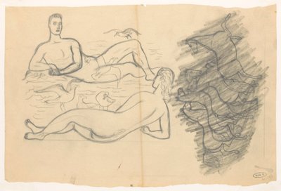 Meztelen férfi és nő a tengerparton, sirályokkal körülvéve alkotó: Leo Gestel