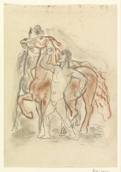 Meztelen férfi két lovat tart sakkban alkotó: Leo Gestel