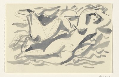 Meztelen nő és ló a tengerben alkotó: Leo Gestel