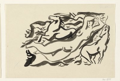 Meztelen nő és két ló a tengerben alkotó: Leo Gestel