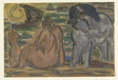 Két meztelen alak és egy ló a tenger mellett alkotó: Leo Gestel