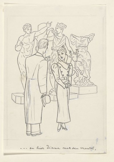 Nő és férfi három szobor előtt alkotó: Leo Gestel