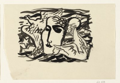 Női fej és a sirályok a tengerrel a háttérben alkotó: Leo Gestel