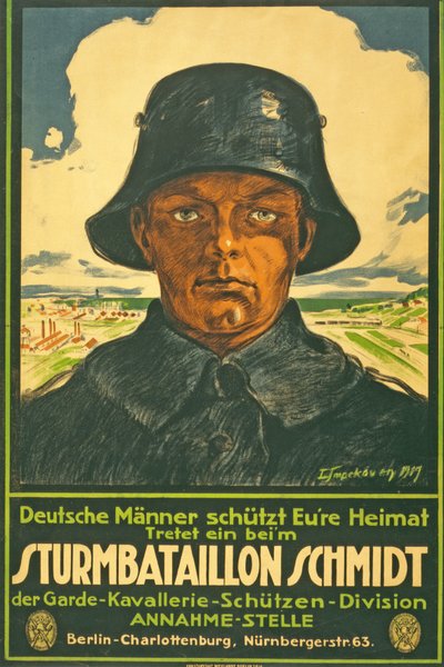 Sturmbataillon Schmidt; német férfiak rázzátok meg a hazátokat! Csatlakozz a ... Pub. Berlin, 1917 alkotó: Leo Impekoven