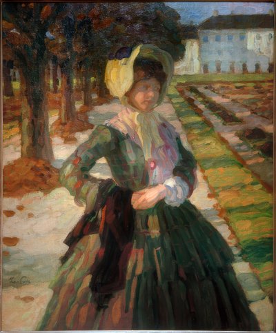 Fiatal nő zöld ruhában alkotó: Leo Putz