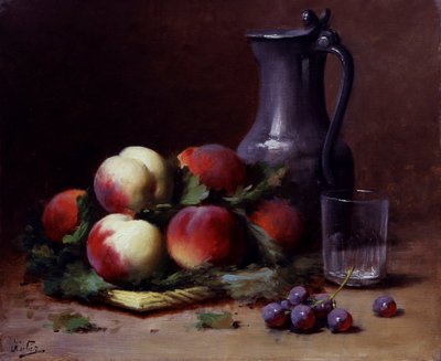 Gyümölcs csendélet almával és szőlővel. Leon-Charles (Leon Charles) Huber (1858-1928) festménye Magángyűjtemény. alkotó: Leon-Charles Huber