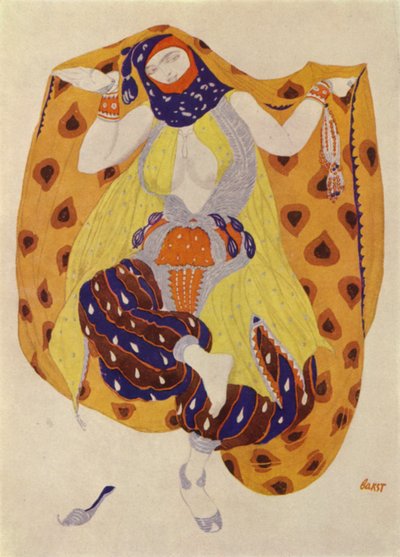 Odalisque, costume design by Leon Bakst for a Ballets Russes production of Scheherazade (colour litho)   1411158   hu       hungarian Successfully Translated  Original: Concentric Circles (verso) Translat: Concentric Circles (verso) 1306425 hu hungarian Su alkotó: Leon (after) Bakst