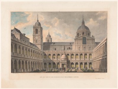 Zicht op de San Lorenzo de El Escorial evangélisták udvara van het kolostor Kilátás az R. S. Lorenzo kolostor evangélistáinak udvarára (cím a tárgyon) alkotó: Leon Auguste Asselineau