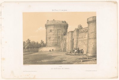 Kilátás Dinan várának egyik tornyára Le Château de Dinan (cím a tárgyon) Kortárs Franciaország (sorozat címe) La France de nos jours (sorozat címe a tárgyon) alkotó: Leon Auguste Asselineau