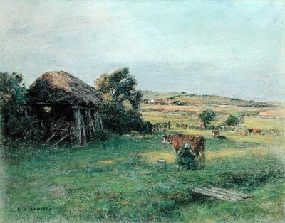 Táj egy tehenet fejő parasztasszonnyal, 1880-as évek közepe (olaj, vászon) alkotó: Leon Augustin Lhermitte