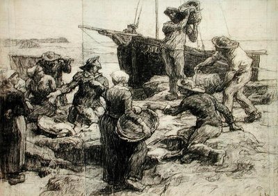 A fogás válogatása (szén papíron) alkotó: Leon Augustin Lhermitte