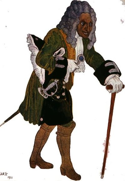 Jelmeztervezés Galessonnak, a herceg nevelőjének, a Csipkerózsika-tól alkotó: Leon Bakst