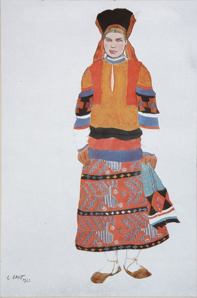 Parasztasszony. Jelmeztervezés a párizsi Théâtre Femina Vaudeville Old Moszkvához, 1922 alkotó: Leon Bakst