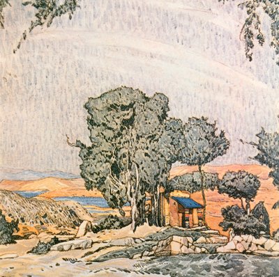 A Spártai Heléna I. felvonásának díszletterve, Ida Rubenstein balettcsoportja, 1912 alkotó: Leon Bakst