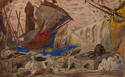 Gabriele dAnnunzio La Pisanelle vagy Parfümös halál díszletterve, 1913 alkotó: Leon Bakst