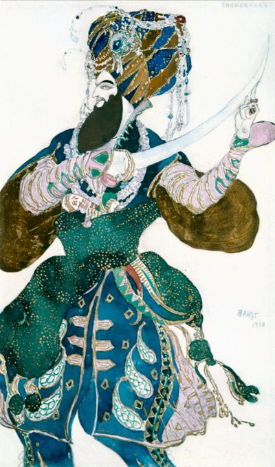 A perzsa sah, jelmeztervezés a Ballets Russes Scheherazade című produkciójához, c1913. alkotó: Leon Bakst
