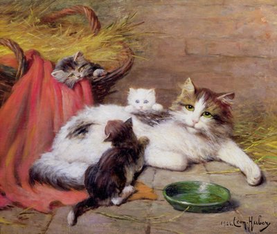 Macska cicákkal, 1924 alkotó: Leon Charles Huber