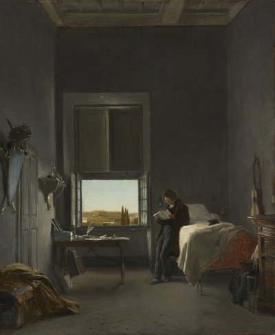 A művész a szobájában a Villa Mediciben, Rómában alkotó: Léon Cogniet