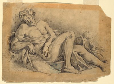 Rajz, Bacchus alszik (Poussin után), 1886-92 alkotó: Leon Dabo