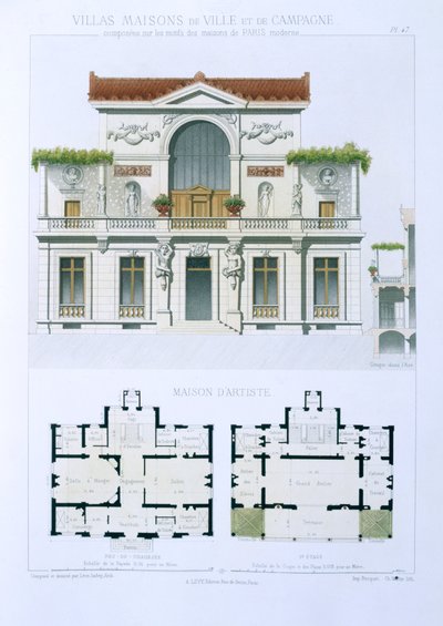 Művész háza, a "Villák, városi és vidéki házak a párizsi modern házakon alapuló villákból", 1864 körül alkotó: Leon Isabey