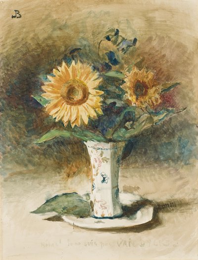 Hélas! Je ne suis pas Van Dyck: két napraforgó egy vázában (fekete kréta, akvarell, fedélzetre fektetve) alkotó: Leon Joseph Florentin Bonnat