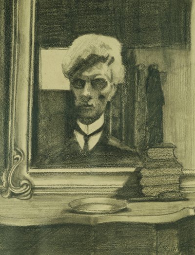 Önarckép; Autoportré, 1907 körül (szén és zsírkréta súrolópapíron) alkotó: Leon Spilliaert