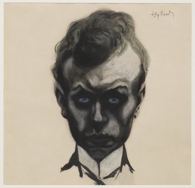 Önarckép, 1903 körül (ecset, fekete tinta és pasztell krémszínű szőtt papíron) alkotó: Leon Spilliaert