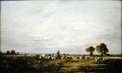 Pásztorlány nézi a nyáját (olaj, vászon) alkotó: Leon Victor Dupre