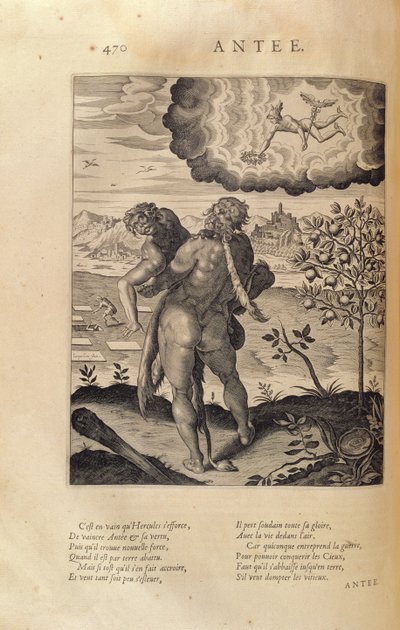 Herkules megöli Antaeust, Blaise de Vigenere (1523-96) "Les Images ou Tableaux de Platte Peinture des Deux Philostrates Sophistes Grecs" című művéből, Párizs, 1615. alkotó: Leonard Gaultier