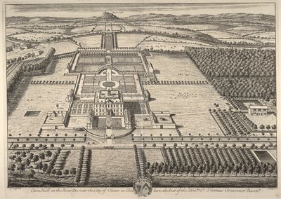 Eaton Hall a Dee folyón Chester városa közelében Cheshire-ben, a tisztelt Sir Thomas Grosvenor székhelyén (metszet) alkotó: Leonard Knyff