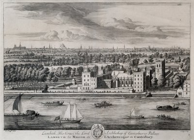 Lambeth, Őkegyelmessége a Canterbury érsek palotája, metszette I. Kip alkotó: Leonard Knyff