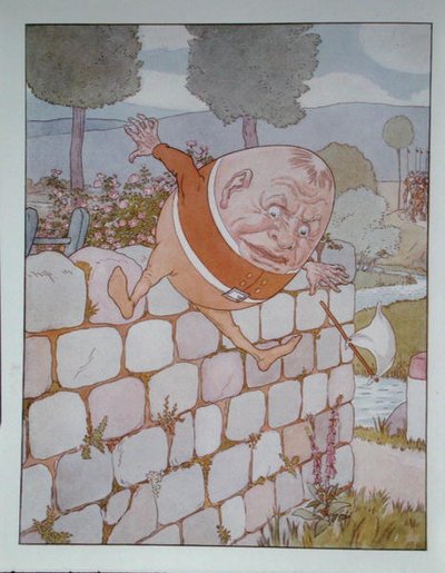 Humpty Dumpty, illusztrációja Lewis Carroll (1832-98) „Alice Through the Looking-Glass” című művéből, megjelent Londonban alkotó: Leonard Leslie Brooke