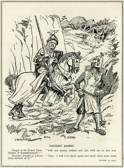 A Munkáspárt nem hajlandó csatlakozni Lloyd George-hoz a munkanélküliség sárkányának leölésében, 1921 alkotó: Leonard Raven Hill