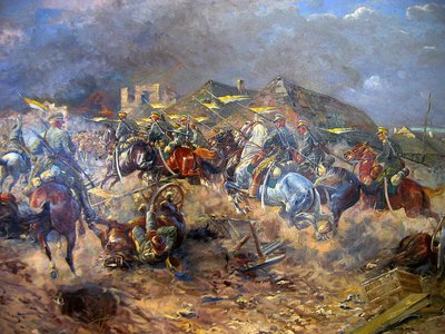 Lengyel ulánusok támadása a bolsevikok ellen Szlutszk közelében 1919, 1920 alkotó: Leonard Winterowski