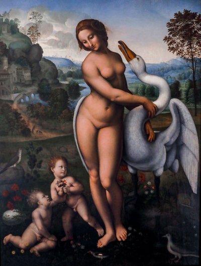Léda és a hattyú, Olaj, vászon alkotó: Leonardo da (after) Vinci
