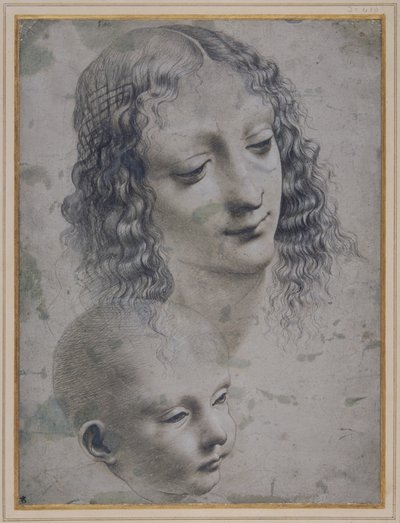 Egy nő feje és egy baba feje (fémhegy szürke előkészített papíron) alkotó: Leonardo da (follower of) Vinci