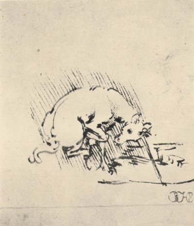 Egy unikornis, aki a szarvát a vízbe mártja, c1480 1945 alkotó: Leonardo da Vinci