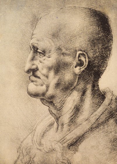 Egy profilban látható férfi, Leonardo da Vinci rajza, amelyet a firenzei Uffizi Galéria Rajzok és nyomatok termében őriznek. alkotó: Leonardo da Vinci