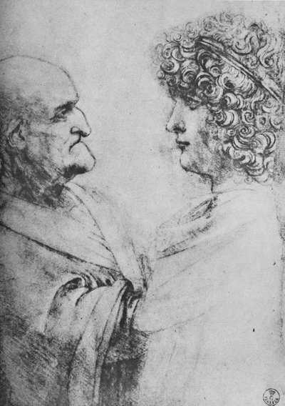 Egy öreg és egy fiatal egymással szemben, c1480 1945 alkotó: Leonardo da Vinci