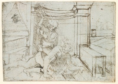 Arisztotelész és Phyllis (vagy Campaspe), 1480 körül (toll és tinta, kék papír) alkotó: Leonardo da Vinci