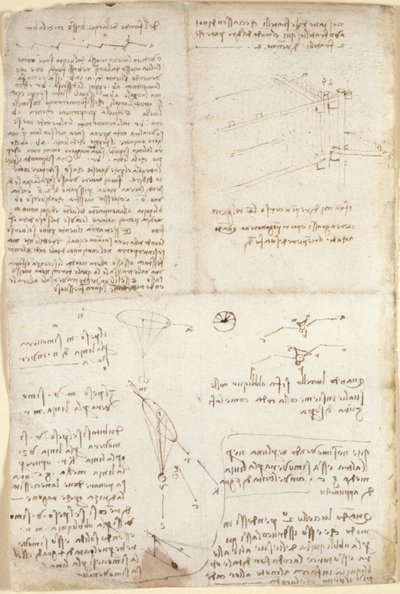 Arundel 263, f.129v, Jegyzetek, diagramok és vázlatok a Codex Arundel-ből (toll és tinta papíron) alkotó: Leonardo da Vinci