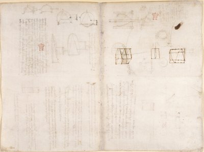 Arundel 263, f.130v, f.133 Üres oldal diagramokkal, „Codex Arundel” (toll és tinta papíron) alkotó: Leonardo da Vinci