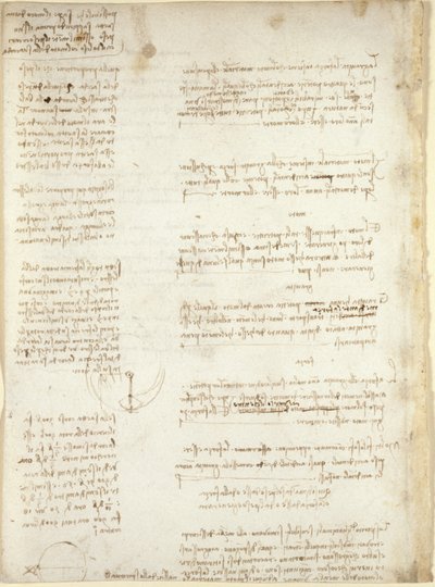 Arundel 263, f.151v, Jegyzetek és durva diagramok a Codex Arundel-ből (toll és tinta papíron) alkotó: Leonardo da Vinci
