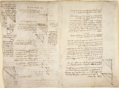 Arundel 263, f.217v, f.216 Jegyzetek és diagramok a Codex Arundel-ből (toll és tinta papíron) alkotó: Leonardo da Vinci
