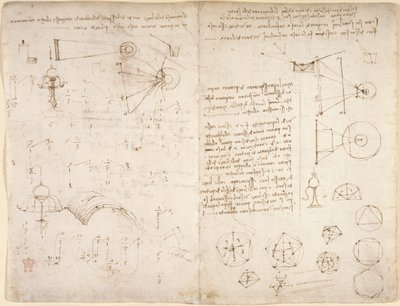 Arundel 263, f.221v, f.220 Jegyzetek, diagramok és vázlatok a Codex Arundel-ből (toll és tinta papíron) alkotó: Leonardo da Vinci