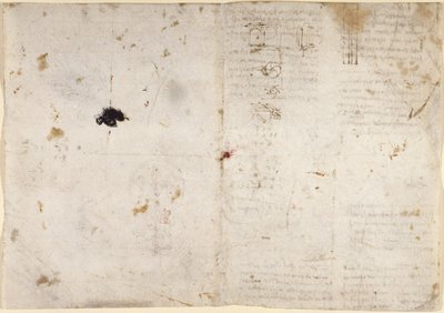 Arundel 263, f.225v, f.230 Rajzok a mechanikai erőkről, ütőhangszerekről, gravitációról, mozgásról, optikáról és csillagászatról, különféle számtani és geometriai javaslatokkal (toll és tinta papíron) alkotó: Leonardo da Vinci