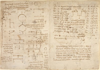 Arundel 263, f.228v, f.227 Megjegyzések és diagramok a mechanikáról a Codex Arundel-től (toll és tinta papíron) alkotó: Leonardo da Vinci